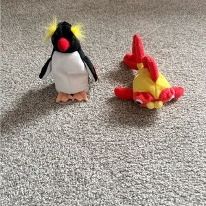 Beanie baby Penguin with Fish plush bundle